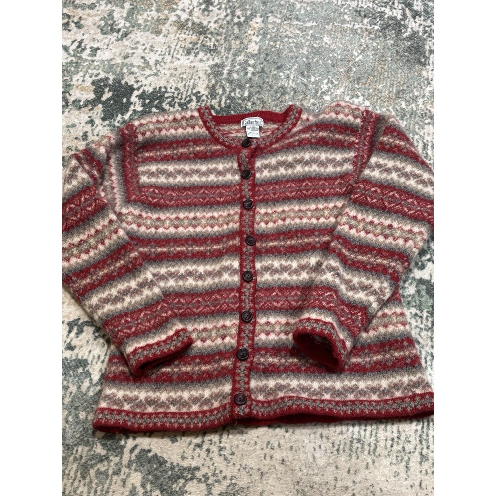 Vintage Gallagher Sweater Womens Large Shetland Wool Cardigan Fair Isle